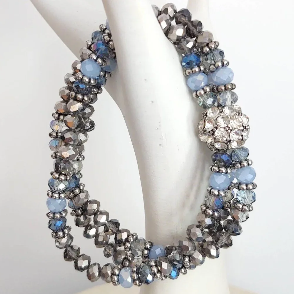 3 strand crystal and cz stretch bracelet